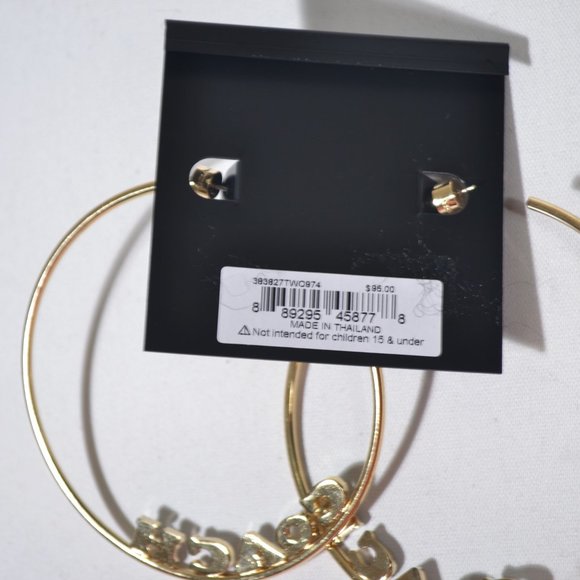 NWT COACH GOLD LOGO PAVE LARGE HOOP EARRINGS - Picture 4 of 7